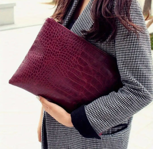 Burgundy Crocodile clutch